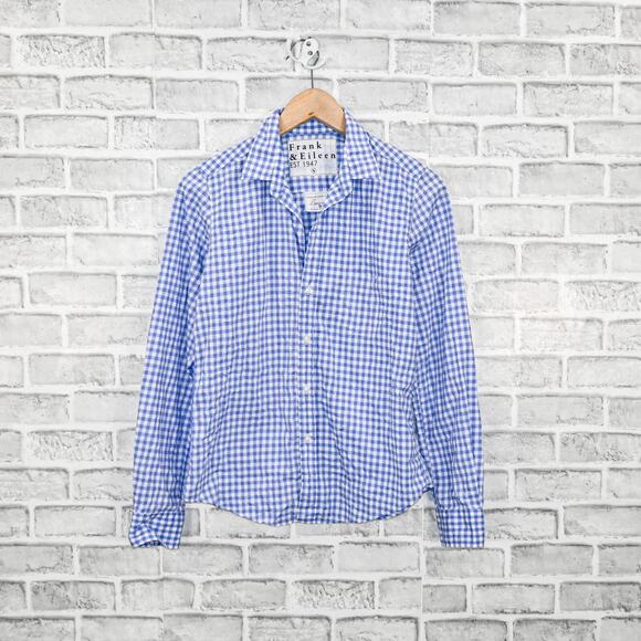 Frank & Eileen Women's Button up BARRY Shirt Blue Gingham check size Small - Picture 3 of 9